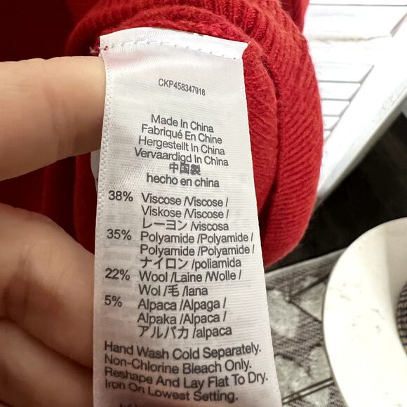 MADEWELL Women's XS Asherton Oversized Thermal Henley Sweater Wool Alpaca Red - Picture 11 of 16